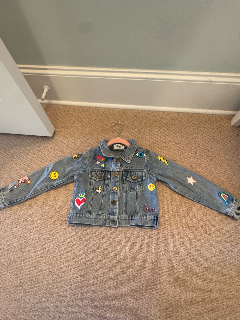 Lola and the boys Denim Jacket with Colorful Patches - Light Blue
